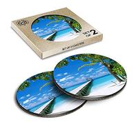2 x Eco Boxed Cork Coasters - Maldives Beach Drink Cup Mug Glass Table Mat #8968