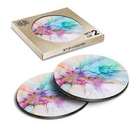 2 x Eco Boxed Cork Coasters - Marble Effect Ink Artist Abstract Drink Cup Mug Glass Table Mat #16003