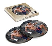 2 x Eco Boxed Cork Coasters - Muay Thai Boxing Fighter Drink Cup Mug Glass Table Mat #21921