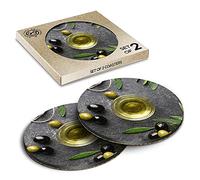 2 x Eco Boxed Cork Coasters - Olive Oil Italian Cooking Drink Cup Mug Glass Table Mat #3942