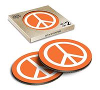 2 x Eco Boxed Cork Coasters - Orange Peace Symbol Camper Van Surf Drink Cup Mug Glass Table Mat #5611