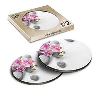 2 x Eco Boxed Cork Coasters - Orchid Flowers Spa Pretty Pink Garden Drink Cup Mug Glass Table Mat #24240