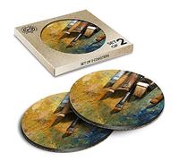 2 x Eco Boxed Cork Coasters - Paint Brushes Artist Painter Drink Cup Mug Glass Table Mat #14186