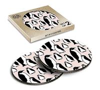 2 x Eco Boxed Cork Coasters - Pink Emperor Penguin Print Drink Cup Mug Glass Table Mat #15787