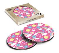 2 x Eco Boxed Cork Coasters - Pink Rainbow Hearts Girls Pattern Drink Cup Mug Glass Table Mat #14707