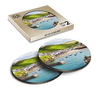 2 x Eco Boxed Cork Coasters - Port Isaac Cornwall England UK Drink Cup Mug Glass Table Mat #46159