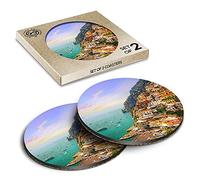 2 x Eco Boxed Cork Coasters - Positano Amalfi Italy Travel Drink Cup Mug Glass Table Mat #3579