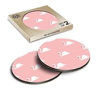 2 x Eco Boxed Cork Coasters - Pretty Elegant Swan Pink Print Drink Cup Mug Glass Table Mat #13223