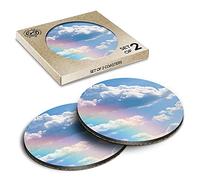 2 x Eco Boxed Cork Coasters - Pretty Rainbow Clouds Sky Drink Cup Mug Glass Table Mat #8998