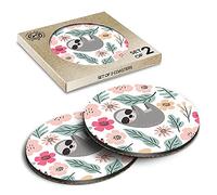 2 x Eco Boxed Cork Coasters - Pretty Sloth Flowers Cute Girl's Drink Cup Mug Glass Table Mat #46212
