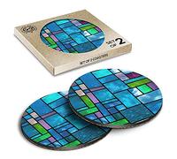 2 x Eco Boxed Cork Coasters - Pretty Stained Glass Window Drink Cup Mug Glass Table Mat #2175