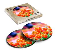 2 x Eco Boxed Cork Coasters - Pretty Tulip Flowers Drink Cup Mug Glass Table Mat #2342-2
