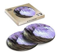 2 x Eco Boxed Cork Coasters - Purple Wisteria Tree Pretty Drink Cup Mug Glass Table Mat #2293