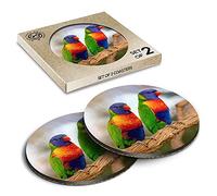2 x Eco Boxed Cork Coasters - Rainbow Lorikeet Tropical Parrot Bird Drink Cup Mug Glass Table Mat #16202
