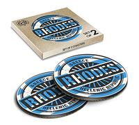 2 x Eco Boxed Cork Coasters - Rhodes Greece Greek Flag Travel Drink Cup Mug Glass Table Mat #6111