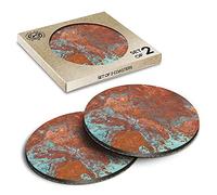 2 x Eco Boxed Cork Coasters - Rusty Aged Copper Drink Cup Mug Glass Table Mat #3024