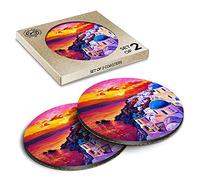 2 x Eco Boxed Cork Coasters - Santorini Greece Painting Art Drink Cup Mug Glass Table Mat #15543