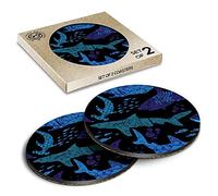 2 x Eco Boxed Cork Coasters - Sharks Whale Fish Diving Drink Cup Mug Glass Table Mat #8509