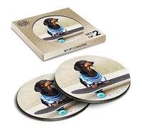 2 x Eco Boxed Cork Coasters - Skateboarding Dachshund Drink Cup Mug Glass Table Mat #13274