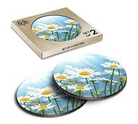 2 x Eco Boxed Cork Coasters - Summer Field Daisies Flower Daisy Drink Cup Mug Glass Table Mat #16635