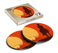 2 x Eco Boxed Cork Coasters - Sunset Cowboy Texas Horse Drink Cup Mug Glass Table Mat #12885