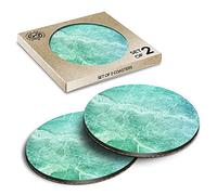 2 x Eco Boxed Cork Coasters - Teal Aqua Stone Rock Effect Drink Cup Mug Glass Table Mat #3887