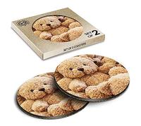 2 x Eco Boxed Cork Coasters - Teddy Bear Toys Kids Childrens Drink Cup Mug Glass Table Mat #21412