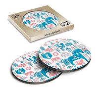 2 x Eco Boxed Cork Coasters - Traditional Swedish Dala Horse Drink Cup Mug Glass Table Mat #12363