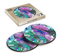 2 x Eco Boxed Cork Coasters - Tropical Giraffe Colourful Leaves Drink Cup Mug Glass Table Mat #21599