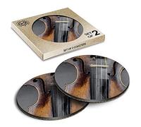 2 x Eco Boxed Cork Coasters - Violin Wooden Instrument Music Drink Cup Mug Glass Table Mat #14853