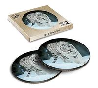 2 x Eco Boxed Cork Coasters - White Tiger Wild Animal Snow Drink Cup Mug Glass Table Mat #3729