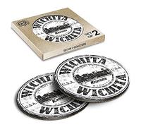 2 x Eco Boxed Cork Coasters - Wichita Kansas United States Travel US Drink Cup Mug Glass Table Mat #7086