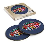 2 x Eco Boxed Cork Coasters - World's Greatest Dad Father's Day Drink Cup Mug Glass Table Mat #8694