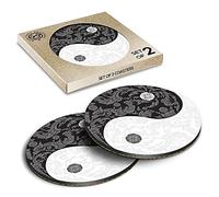 2 x Eco Boxed Cork Coasters - Yin Yang Yoga Flowery Meditation Sign Drink Cup Mug Glass Table Mat #5655