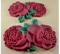2 x Edible 3D Extra Large Double Roses Rose Flowers icing toppers, cake cupcakes decorations T123 (Red)