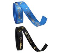 2 x Eid Mubarak Ribbon, Satin Ramadan Mubarak Ribbon Blue Black Eid Ribbon Ramadan DIY Gift Ribbon Eid Mubarak Gift Wrapping Ribbon for Eid Ramadan Mubarak Gift Supplies