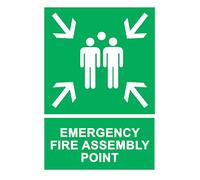 2 x Emergency Fire Assembly Point - Info Sign Label Removable Self Adhesive Waterproof Durable Vinyl Label Sticker 225mm x 160mm