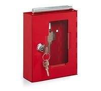 2 x emergency key box with glass window & break glass hammer, lockable, metal, small, red