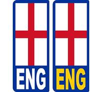 2 x England St Georges Cross ENG Flag V2 Car Number Plate Waterproof Laminated Vinyl Stickers United Kingdom EU Brexit GB