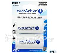 2 x everActive D Size Rechargeable batteries Professional Line min 9000mAh Ni-MH