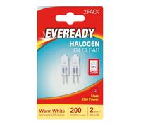 2 x Eveready G4 20W 12V Halogen Capsule Light Bulbs, Dimmable Lamps, 240 Lumen, 2000 Hours Life, Clear Finish