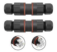 2 x Exterior IP68 Waterproof Cable 16A Quick Connector 3 Pole Junction Box Push Clip, Non Screw, External Coupler Sleeve QCS3