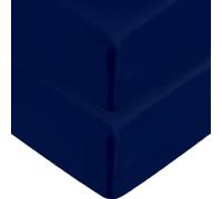 2 x Extra Deep Fitted Sheet 40cm 16 Inch - Non Iron Easy Care Soft Brushed Microfibre Fabric Shrinkage and Fade Resistant, Navy-4FT Small Double