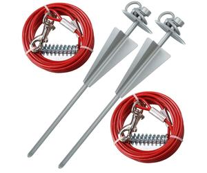 2 X Extra Strong Dog Stake Out SpikeS & 2X 20ft Weather Resistant Tie-Out Cable