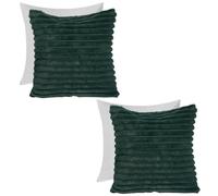 2 x Faux Fur Thick Rib Filled Cushion Covers OHS Green 45cm x 45cm