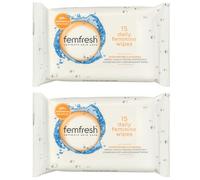 2 x Femfresh Daily Feminine Wipes 15 Count - pH & Microbiome Balanced, Biodegradable & Flushable Intimate Cleansing Wipes, Gentle for Daily Sensitive Skin, Freshness for Home & Travel