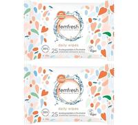 2 x Femfresh Feminine Intimate Wipes 25 Wipes Pack Biodegradable and Flushable Gentle Daily Freshness pH Balanced Intimate Hygiene Wipes Suitable for Sensitive Skin On the Go Use