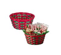 2 x Fill Your Own Christmas Hamper Basket - Small Round Gift Box - Red & Green Woven Basket - Make Your Own Sweet Hamper Bouquet Or Christmas Table Centerpeice - 21cm x 10cm