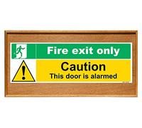 2 x Fire exit only - Caution this door is alarmed - safety sign self adhesive vinyl weather proof label sticker - 30cm x 10cm - (MPN-5013)