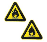 2 X Fire Hazard Triangle Patch - Iron-On Embroidered Warning Sign Badge - Yellow & Black Safety Symbol for Workwear, Jackets, DIY Crafts & Cosplay (5cm)